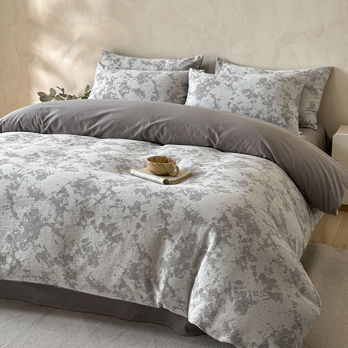 91家纺网 家纺一手货源 找家纺 小叮当家纺仓储工厂店 2025新款(买家秀 不断货)亲肤A类母婴级全棉纯棉三层纱色织提花磨毛四件套素影 素影-静谧-灰