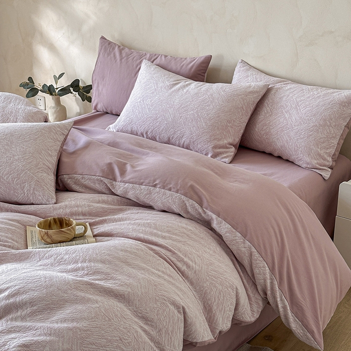 91家纺网 家纺一手货源 找家纺 小叮当家纺仓储工厂店 2025新款(买家秀 不断货)亲肤A类母婴级全棉纯棉三层纱色织提花磨毛四件套素影 素影-本色-粉