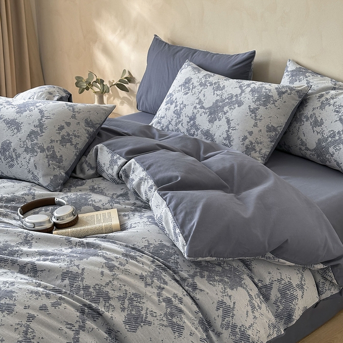 91家纺网 家纺一手货源 找家纺 小叮当家纺仓储工厂店 2025新款(买家秀 不断货)亲肤A类母婴级全棉纯棉三层纱色织提花磨毛四件套素影 素影-静谧-蓝