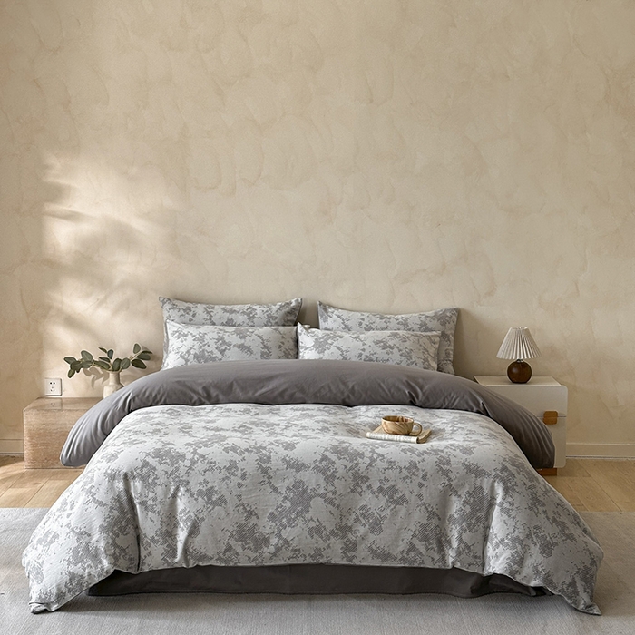 91家纺网 家纺一手货源 找家纺 小叮当家纺仓储工厂店 2025新款(买家秀 不断货)亲肤A类母婴级全棉纯棉三层纱色织提花磨毛四件套素影 素影-静谧-灰