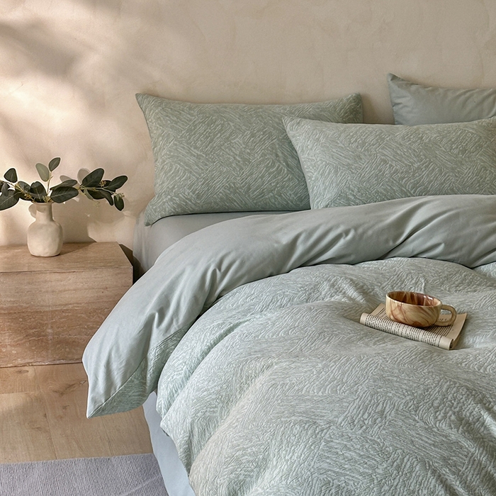 91家纺网 家纺一手货源 找家纺 小叮当家纺仓储工厂店 2025新款(买家秀 不断货)亲肤A类母婴级全棉纯棉三层纱色织提花磨毛四件套素影 素影-本色-绿