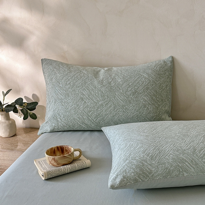 91家纺网 家纺一手货源 找家纺 小叮当家纺仓储工厂店 2025新款(买家秀 不断货)亲肤A类母婴级全棉纯棉三层纱色织提花磨毛四件套素影 素影-本色-绿