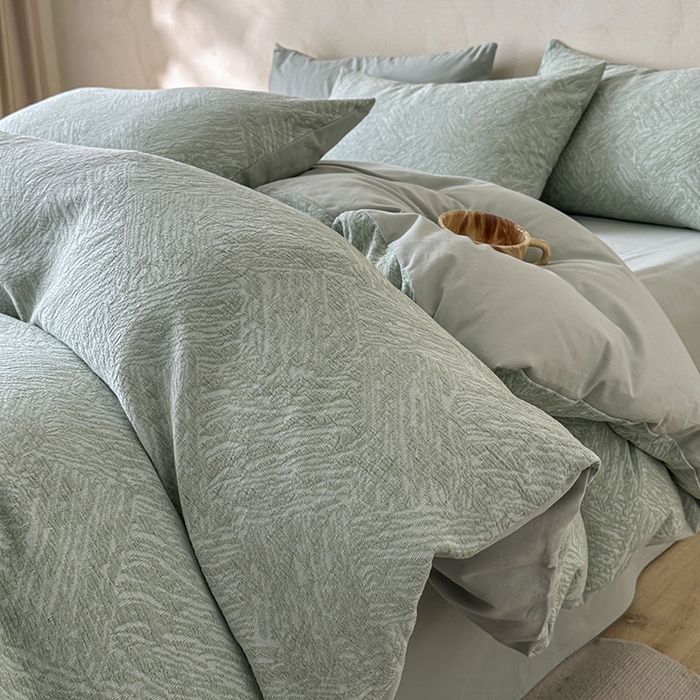 91家纺网 家纺一手货源 找家纺 小叮当家纺仓储工厂店 2025新款(买家秀 不断货)亲肤A类母婴级全棉纯棉三层纱色织提花磨毛四件套素影 素影-本色-绿