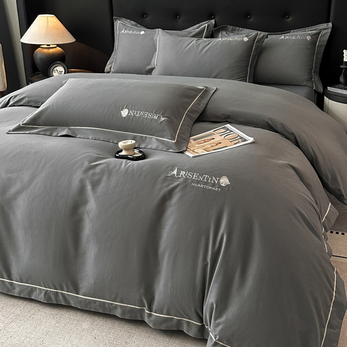 91家纺网 家纺一手货源 找家纺 小叮当家纺仓储工厂店 2025新款(买家秀 不断货)A类全棉长绒棉纯棉加厚刺绣磨毛四件套-邂逅 邂逅-气质灰