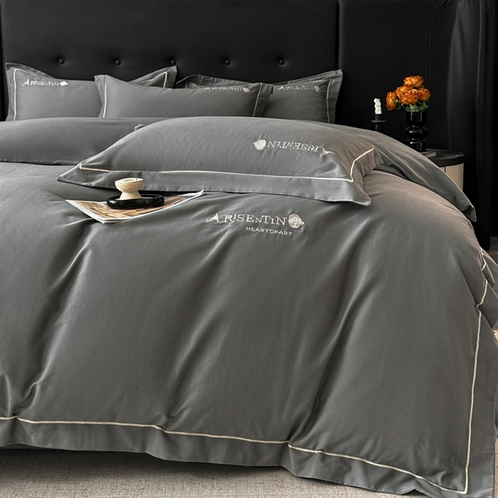 91家纺网 家纺一手货源 找家纺 小叮当家纺仓储工厂店 2025新款(买家秀 不断货)A类全棉长绒棉纯棉加厚刺绣磨毛四件套-邂逅 邂逅-气质灰