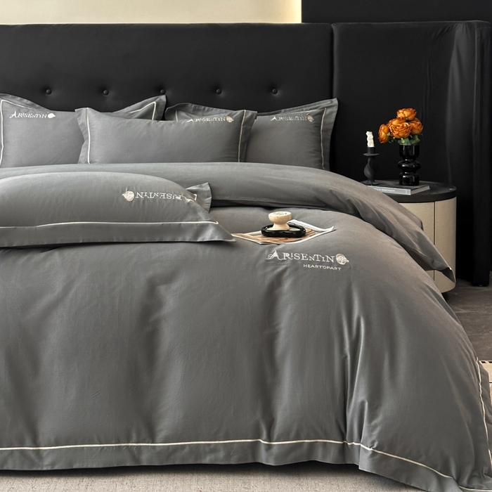 91家纺网 家纺一手货源 找家纺 小叮当家纺仓储工厂店 2025新款(买家秀 不断货)A类全棉长绒棉纯棉加厚刺绣磨毛四件套-邂逅 邂逅-气质灰