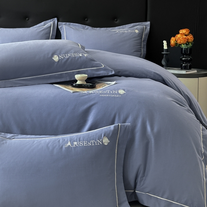 91家纺网 家纺一手货源 找家纺 小叮当家纺仓储工厂店 2025新款(买家秀 不断货)A类全棉长绒棉纯棉加厚刺绣磨毛四件套-邂逅 邂逅-巴黎蓝