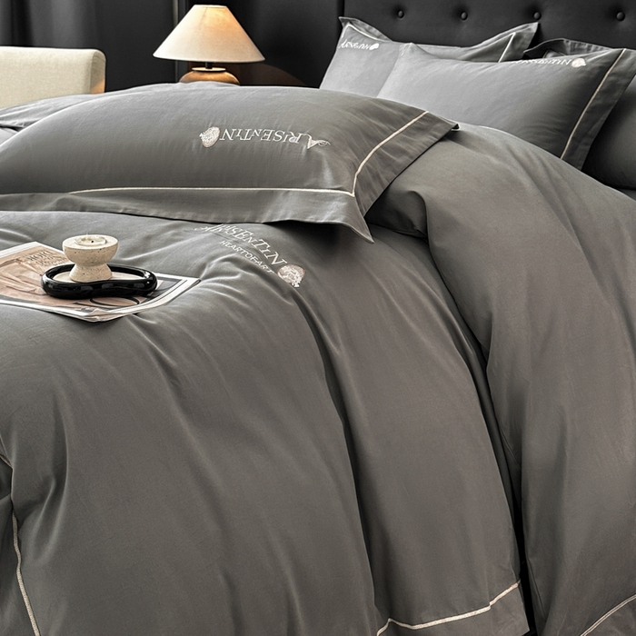 91家纺网 家纺一手货源 找家纺 小叮当家纺仓储工厂店 2025新款(买家秀 不断货)A类全棉长绒棉纯棉加厚刺绣磨毛四件套-邂逅 邂逅-气质灰