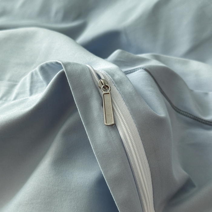 91家纺网 家纺一手货源 找家纺 小叮当家纺仓储工厂店 2025新款(买家秀 不断货)A类全棉长绒棉纯棉加厚刺绣磨毛四件套-邂逅 邂逅-云天蓝灰