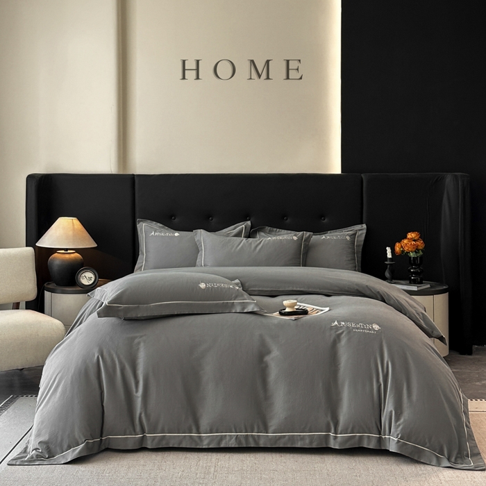 91家纺网 家纺一手货源 找家纺 小叮当家纺仓储工厂店 2025新款(买家秀 不断货)A类全棉长绒棉纯棉加厚刺绣磨毛四件套-邂逅 邂逅-气质灰