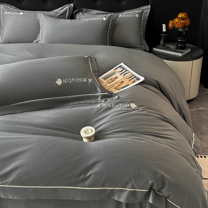 91家纺网 家纺一手货源 找家纺 小叮当家纺仓储工厂店 2025新款(买家秀 不断货)A类全棉长绒棉纯棉加厚刺绣磨毛四件套-邂逅 邂逅-气质灰