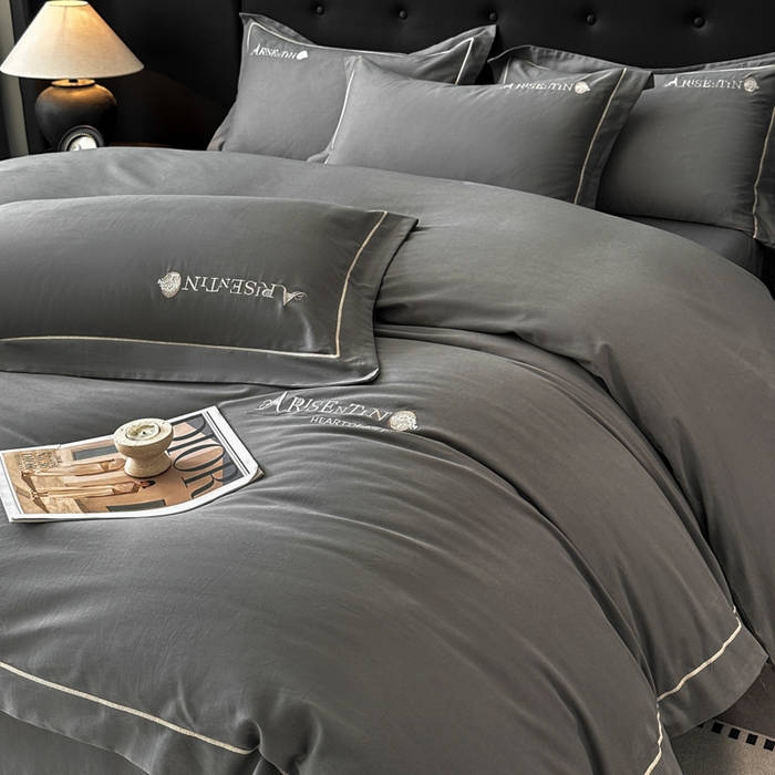 91家纺网 家纺一手货源 找家纺 小叮当家纺仓储工厂店 2025新款(买家秀 不断货)A类全棉长绒棉纯棉加厚刺绣磨毛四件套-邂逅 邂逅-气质灰