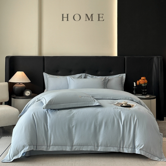 91家纺网 家纺一手货源 找家纺 小叮当家纺仓储工厂店 2025新款(买家秀 不断货)A类全棉长绒棉纯棉加厚刺绣磨毛四件套-邂逅 邂逅-云天蓝灰