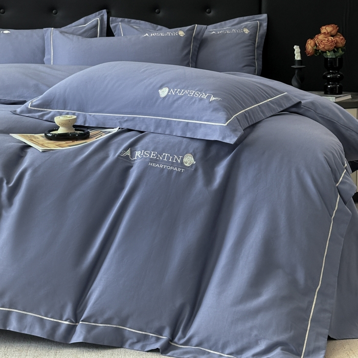 91家纺网 家纺一手货源 找家纺 小叮当家纺仓储工厂店 2025新款(买家秀 不断货)A类全棉长绒棉纯棉加厚刺绣磨毛四件套-邂逅 邂逅-巴黎蓝