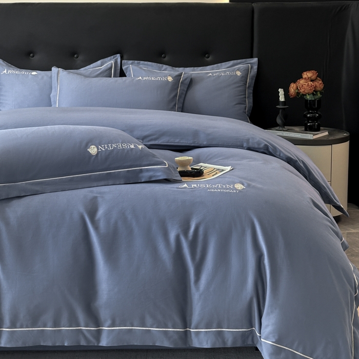 91家纺网 家纺一手货源 找家纺 小叮当家纺仓储工厂店 2025新款(买家秀 不断货)A类全棉长绒棉纯棉加厚刺绣磨毛四件套-邂逅 邂逅-巴黎蓝