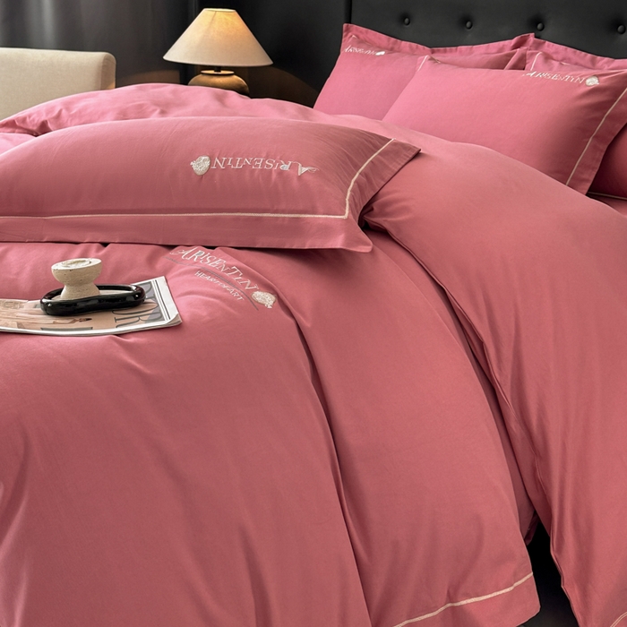 91家纺网 家纺一手货源 找家纺 小叮当家纺仓储工厂店 2025新款(买家秀 不断货)A类全棉长绒棉纯棉加厚刺绣磨毛四件套-邂逅 邂逅-蜜豆红