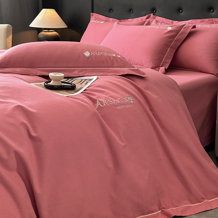 91家纺网 家纺一手货源 找家纺 小叮当家纺仓储工厂店 2025新款(买家秀 不断货)A类全棉长绒棉纯棉加厚刺绣磨毛四件套-邂逅 邂逅-蜜豆红