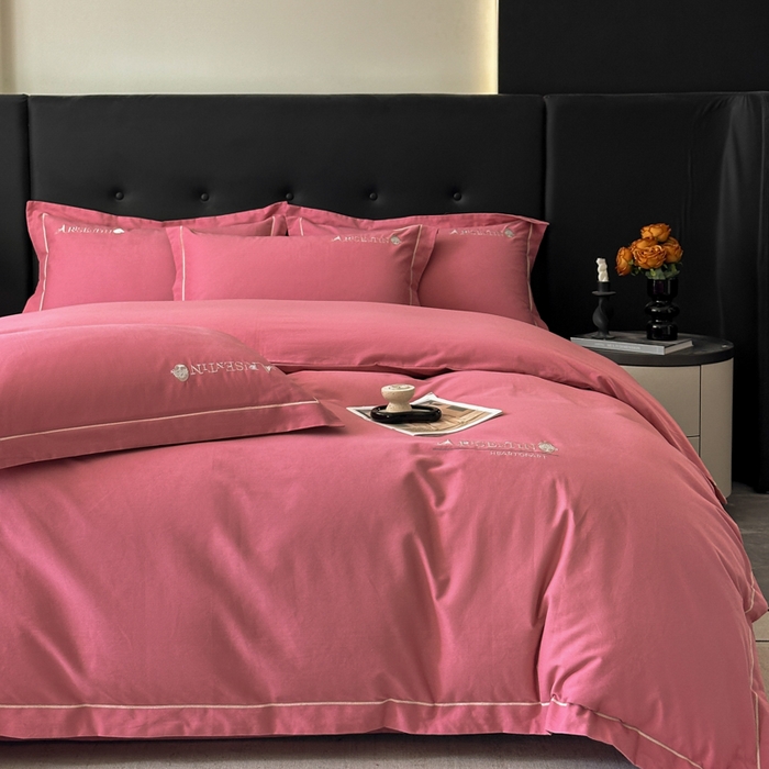 91家纺网 家纺一手货源 找家纺 小叮当家纺仓储工厂店 2025新款(买家秀 不断货)A类全棉长绒棉纯棉加厚刺绣磨毛四件套-邂逅 邂逅-蜜豆红