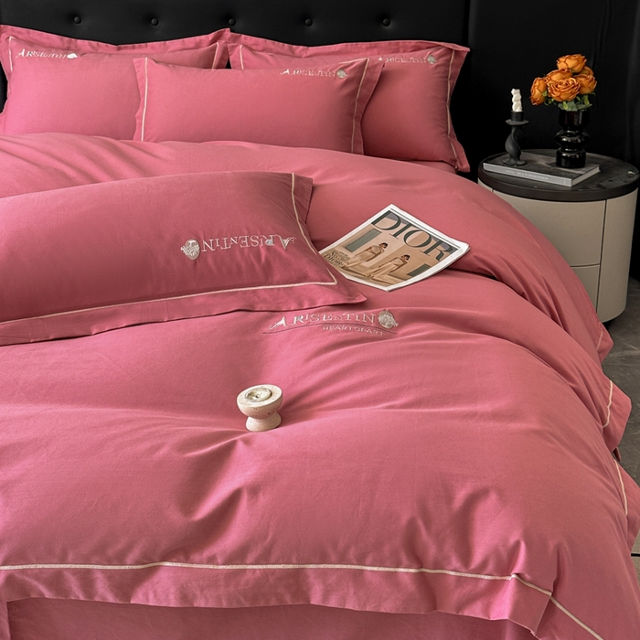 91家纺网 家纺一手货源 找家纺 小叮当家纺仓储工厂店 2025新款(买家秀 不断货)A类全棉长绒棉纯棉加厚刺绣磨毛四件套-邂逅 邂逅-蜜豆红