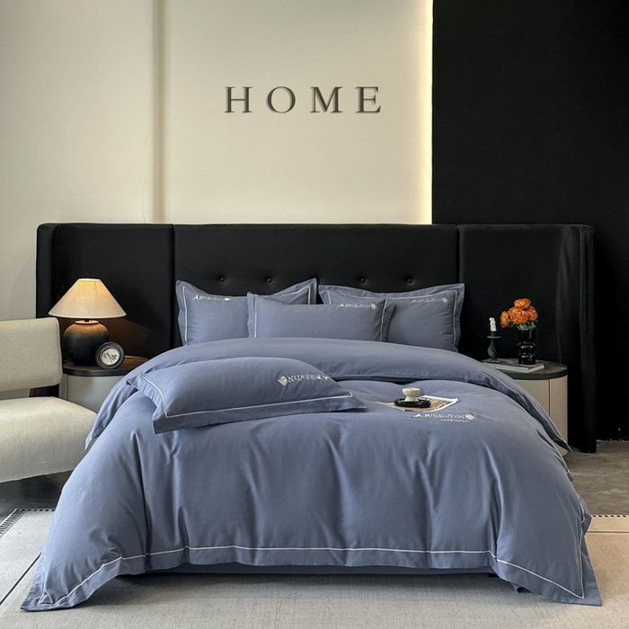 91家纺网 家纺一手货源 找家纺 小叮当家纺仓储工厂店 2025新款(买家秀 不断货)A类全棉长绒棉纯棉加厚刺绣磨毛四件套-邂逅 邂逅-巴黎蓝