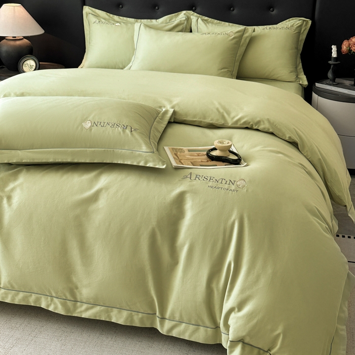 小叮当家纺仓储工厂店 2025新款(买家秀 不断货)A类全棉长绒棉纯棉加厚刺绣磨毛四件套-邂逅 邂逅-流沙绿