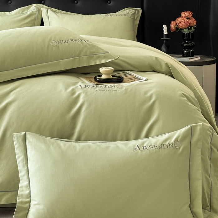 91家纺网 家纺一手货源 找家纺 小叮当家纺仓储工厂店 2025新款(买家秀 不断货)A类全棉长绒棉纯棉加厚刺绣磨毛四件套-邂逅 邂逅-流沙绿