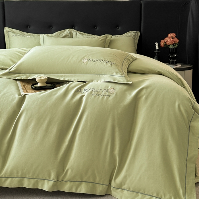 91家纺网 家纺一手货源 找家纺 小叮当家纺仓储工厂店 2025新款(买家秀 不断货)A类全棉长绒棉纯棉加厚刺绣磨毛四件套-邂逅 邂逅-流沙绿