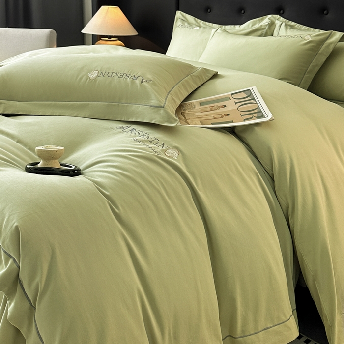 91家纺网 家纺一手货源 找家纺 小叮当家纺仓储工厂店 2025新款(买家秀 不断货)A类全棉长绒棉纯棉加厚刺绣磨毛四件套-邂逅 邂逅-流沙绿