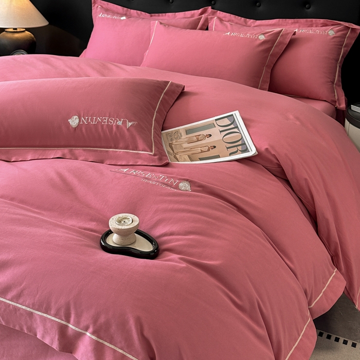 91家纺网 家纺一手货源 找家纺 小叮当家纺仓储工厂店 2025新款(买家秀 不断货)A类全棉长绒棉纯棉加厚刺绣磨毛四件套-邂逅 邂逅-蜜豆红