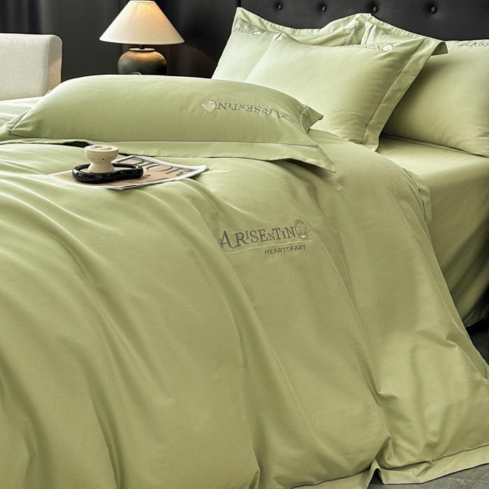 91家纺网 家纺一手货源 找家纺 小叮当家纺仓储工厂店 2025新款(买家秀 不断货)A类全棉长绒棉纯棉加厚刺绣磨毛四件套-邂逅 邂逅-流沙绿