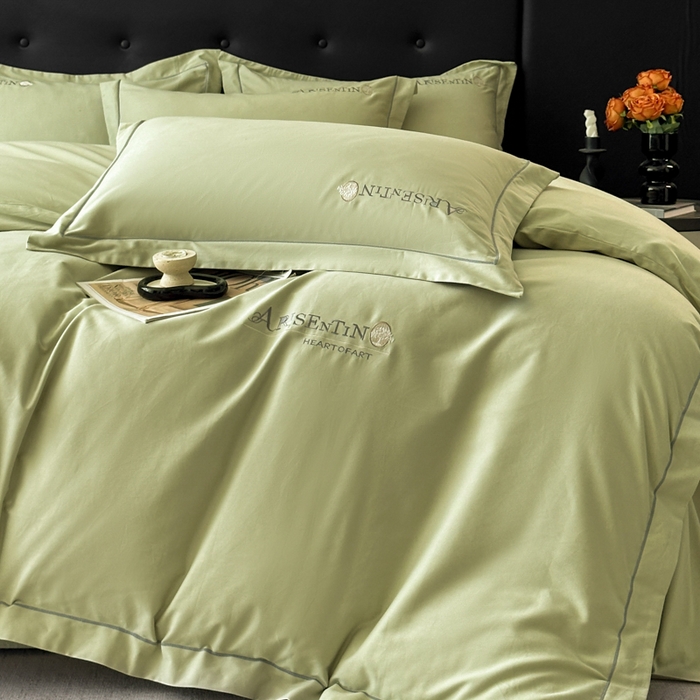 91家纺网 家纺一手货源 找家纺 小叮当家纺仓储工厂店 2025新款(买家秀 不断货)A类全棉长绒棉纯棉加厚刺绣磨毛四件套-邂逅 邂逅-流沙绿