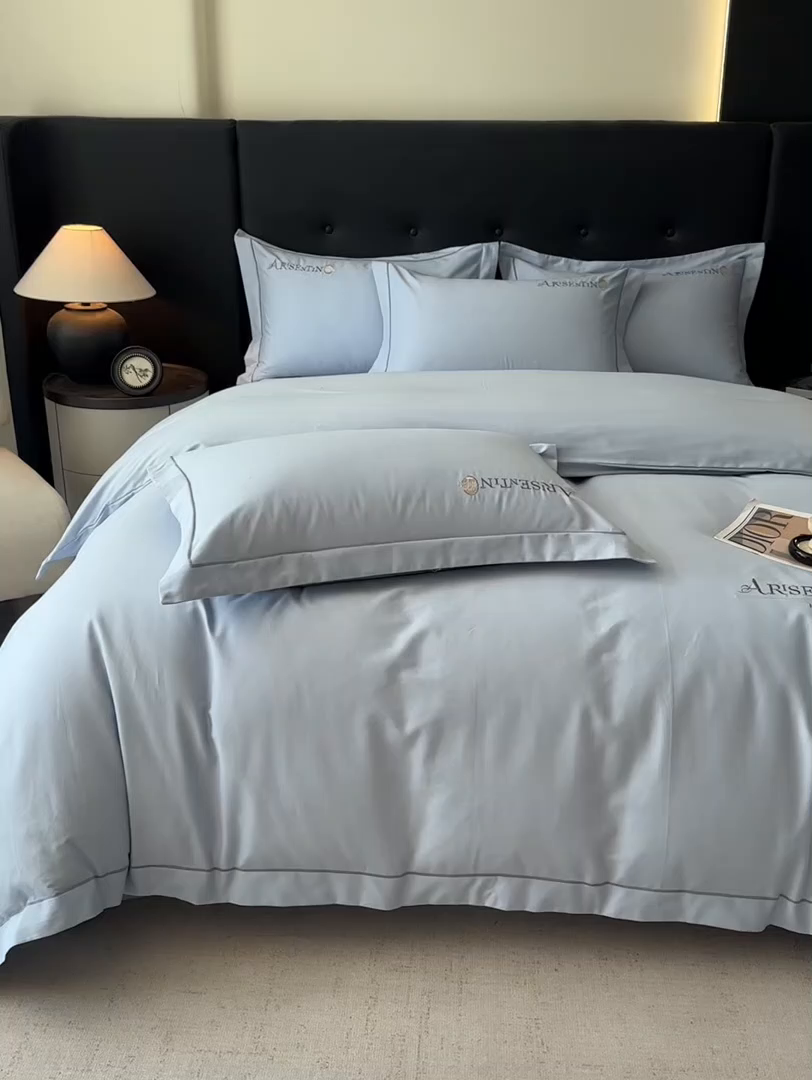 91家纺网 家纺一手货源 找家纺 小叮当家纺仓储工厂店 2025新款(买家秀 不断货)A类全棉长绒棉纯棉加厚刺绣磨毛四件套-邂逅 邂逅-云天蓝灰