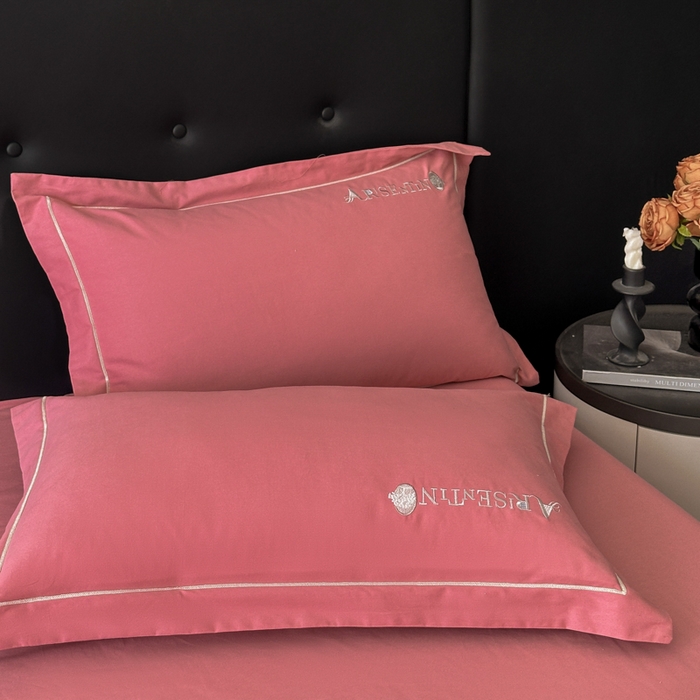 91家纺网 家纺一手货源 找家纺 小叮当家纺仓储工厂店 2025新款(买家秀 不断货)A类全棉长绒棉纯棉加厚刺绣磨毛四件套-邂逅 邂逅-蜜豆红