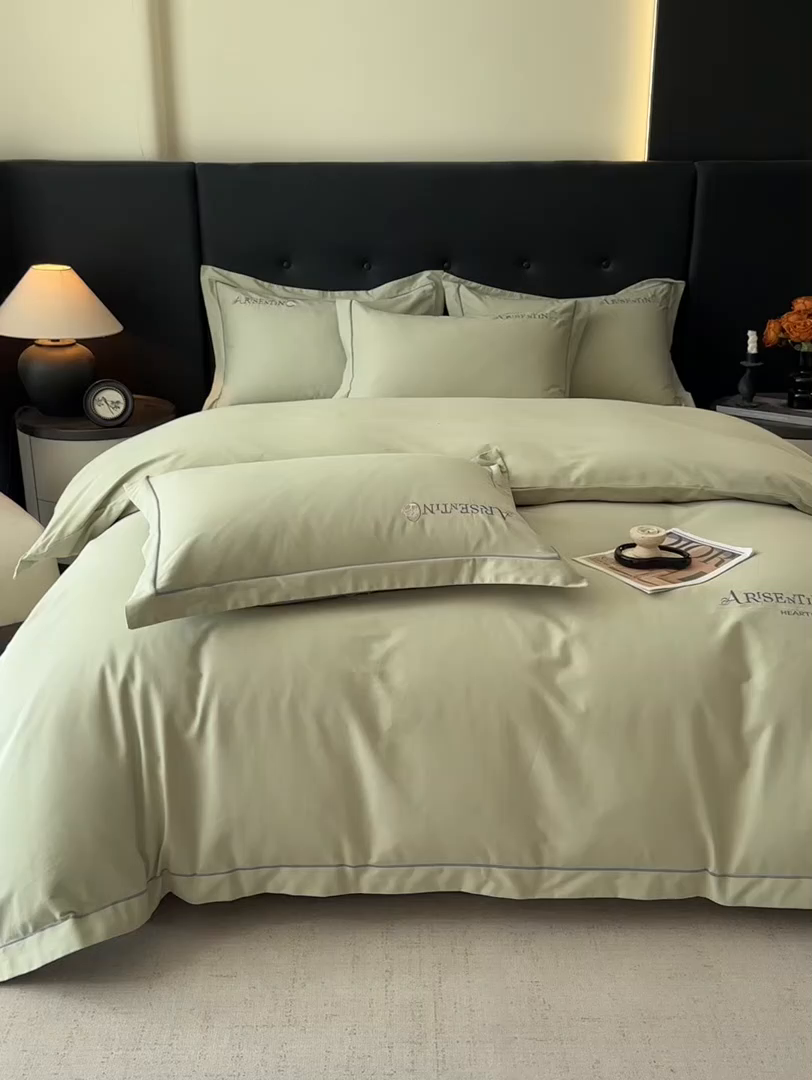 91家纺网 家纺一手货源 找家纺 小叮当家纺仓储工厂店 2025新款(买家秀 不断货)A类全棉长绒棉纯棉加厚刺绣磨毛四件套-邂逅 邂逅-流沙绿