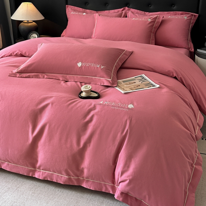 91家纺网 家纺一手货源 找家纺 小叮当家纺仓储工厂店 2025新款(买家秀 不断货)A类全棉长绒棉纯棉加厚刺绣磨毛四件套-邂逅 邂逅-蜜豆红