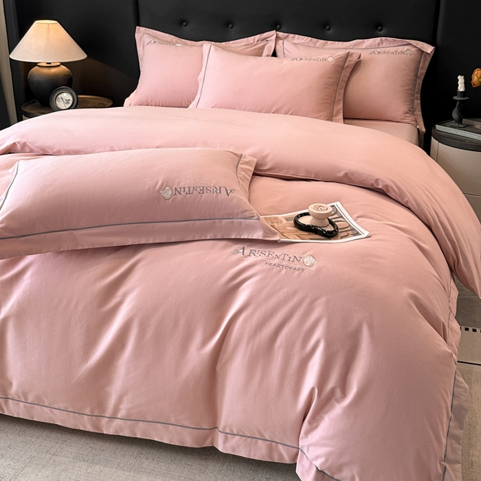 小叮当家纺仓储工厂店 2025新款(买家秀 不断货)A类全棉长绒棉纯棉加厚刺绣磨毛四件套-邂逅 邂逅-露娜粉