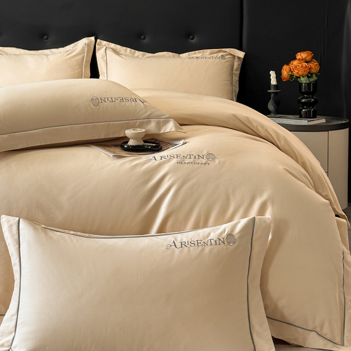 91家纺网 家纺一手货源 找家纺 小叮当家纺仓储工厂店 2025新款(买家秀 不断货)A类全棉长绒棉纯棉加厚刺绣磨毛四件套-邂逅 邂逅-琥珀金