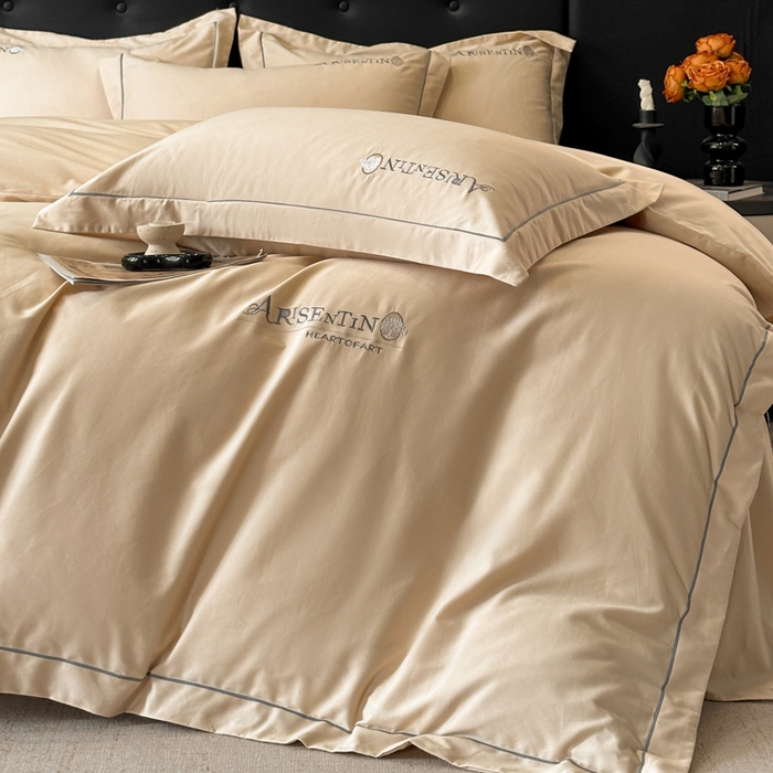 91家纺网 家纺一手货源 找家纺 小叮当家纺仓储工厂店 2025新款(买家秀 不断货)A类全棉长绒棉纯棉加厚刺绣磨毛四件套-邂逅 邂逅-琥珀金