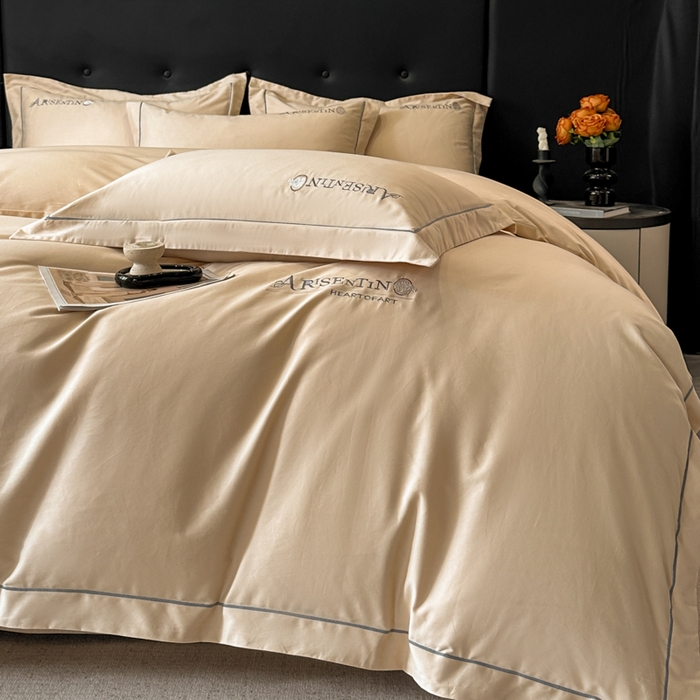 91家纺网 家纺一手货源 找家纺 小叮当家纺仓储工厂店 2025新款(买家秀 不断货)A类全棉长绒棉纯棉加厚刺绣磨毛四件套-邂逅 邂逅-琥珀金