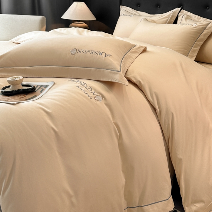 91家纺网 家纺一手货源 找家纺 小叮当家纺仓储工厂店 2025新款(买家秀 不断货)A类全棉长绒棉纯棉加厚刺绣磨毛四件套-邂逅 邂逅-琥珀金