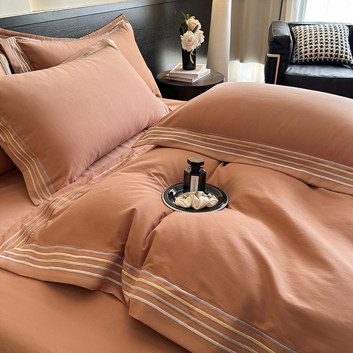 91家纺网 家纺一手货源 找家纺 小叮当家纺仓储工厂店 2025新款A类(买家秀 不断货)全棉纯棉长绒棉纯棉加厚刺绣磨毛四件套-千浔系列 千浔-爱玛橙