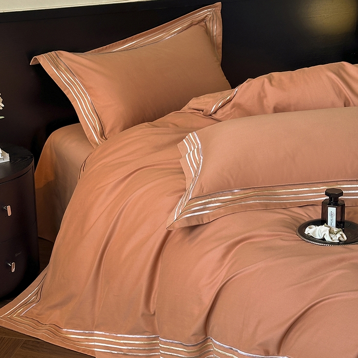 小叮当家纺仓储工厂店 2025新款A类(买家秀 不断货)全棉纯棉长绒棉纯棉加厚刺绣磨毛四件套-千浔系列 千浔-爱玛橙