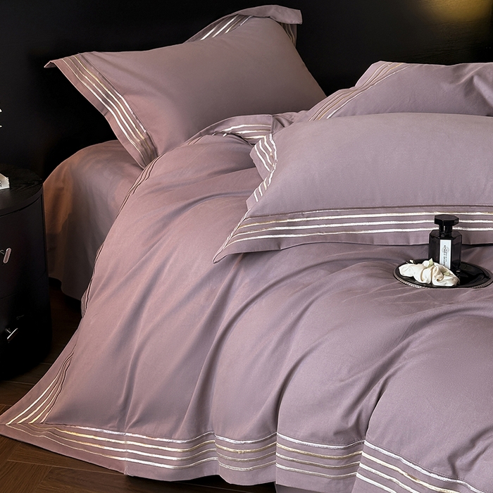 小叮当家纺仓储工厂店 2025新款A类(买家秀 不断货)全棉纯棉长绒棉纯棉加厚刺绣磨毛四件套-千浔系列 千浔-罗兰紫