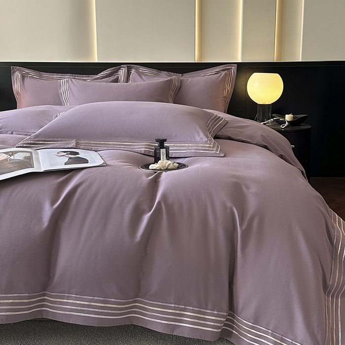 91家纺网 家纺一手货源 找家纺 小叮当家纺仓储工厂店 2025新款A类(买家秀 不断货)全棉纯棉长绒棉纯棉加厚刺绣磨毛四件套-千浔系列 千浔-罗兰紫