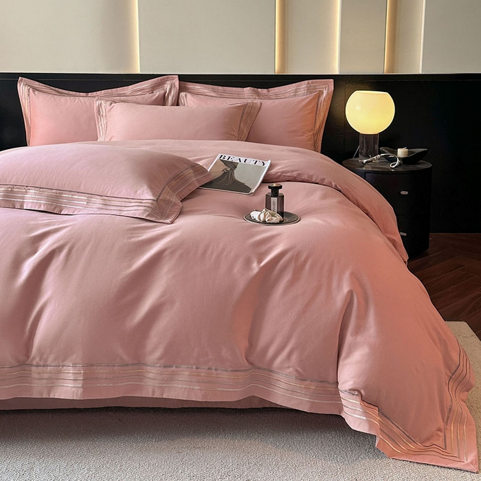 91家纺网 家纺一手货源 找家纺 小叮当家纺仓储工厂店 2025新款A类(买家秀 不断货)全棉纯棉长绒棉纯棉加厚刺绣磨毛四件套-千浔系列 千浔-霓虹粉