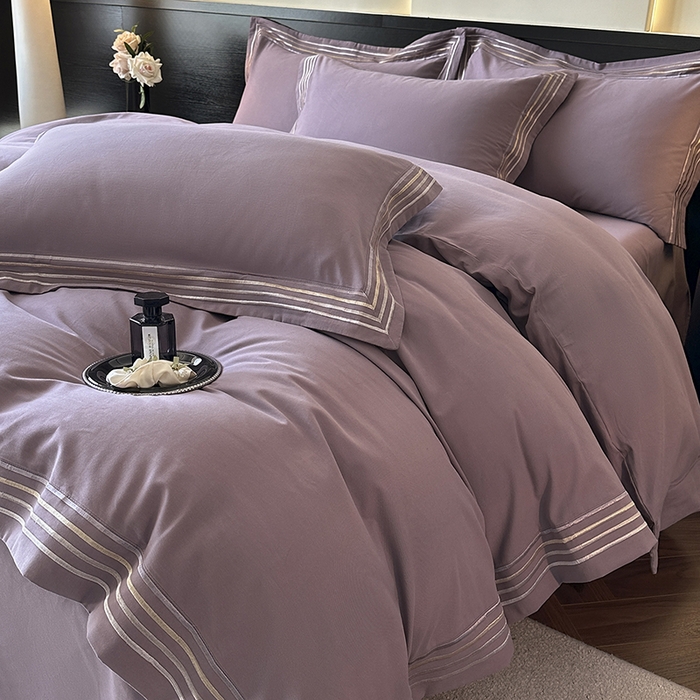 91家纺网 家纺一手货源 找家纺 小叮当家纺仓储工厂店 2025新款A类(买家秀 不断货)全棉纯棉长绒棉纯棉加厚刺绣磨毛四件套-千浔系列 千浔-罗兰紫