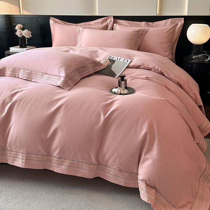 91家纺网 家纺一手货源 找家纺 小叮当家纺仓储工厂店 2025新款A类(买家秀 不断货)全棉纯棉长绒棉纯棉加厚刺绣磨毛四件套-千浔系列 千浔-霓虹粉