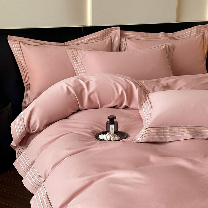 91家纺网 家纺一手货源 找家纺 小叮当家纺仓储工厂店 2025新款A类(买家秀 不断货)全棉纯棉长绒棉纯棉加厚刺绣磨毛四件套-千浔系列 千浔-霓虹粉