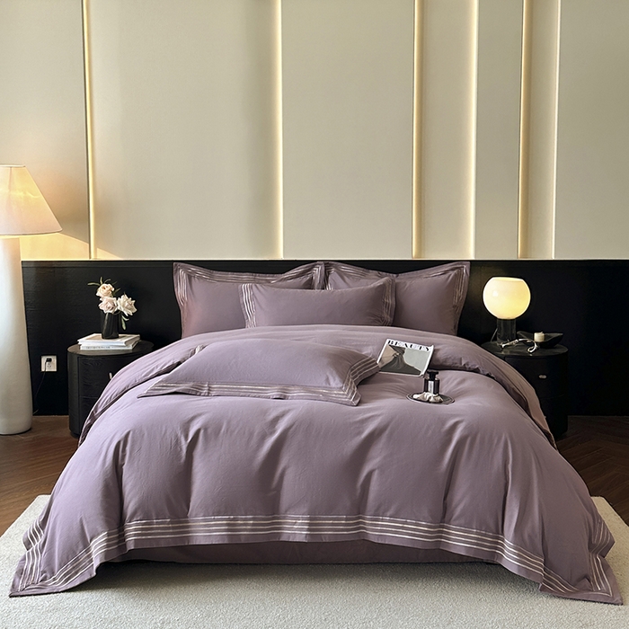 91家纺网 家纺一手货源 找家纺 小叮当家纺仓储工厂店 2025新款A类(买家秀 不断货)全棉纯棉长绒棉纯棉加厚刺绣磨毛四件套-千浔系列 千浔-罗兰紫