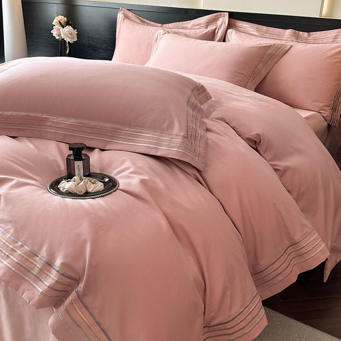 91家纺网 家纺一手货源 找家纺 小叮当家纺仓储工厂店 2025新款A类(买家秀 不断货)全棉纯棉长绒棉纯棉加厚刺绣磨毛四件套-千浔系列 千浔-霓虹粉